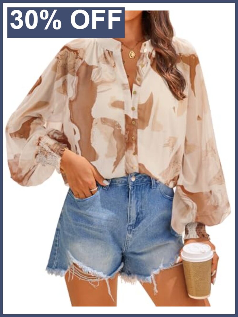 ZESICA Floral Button Down Boho Blouse Long Sleeve Chiffon Top